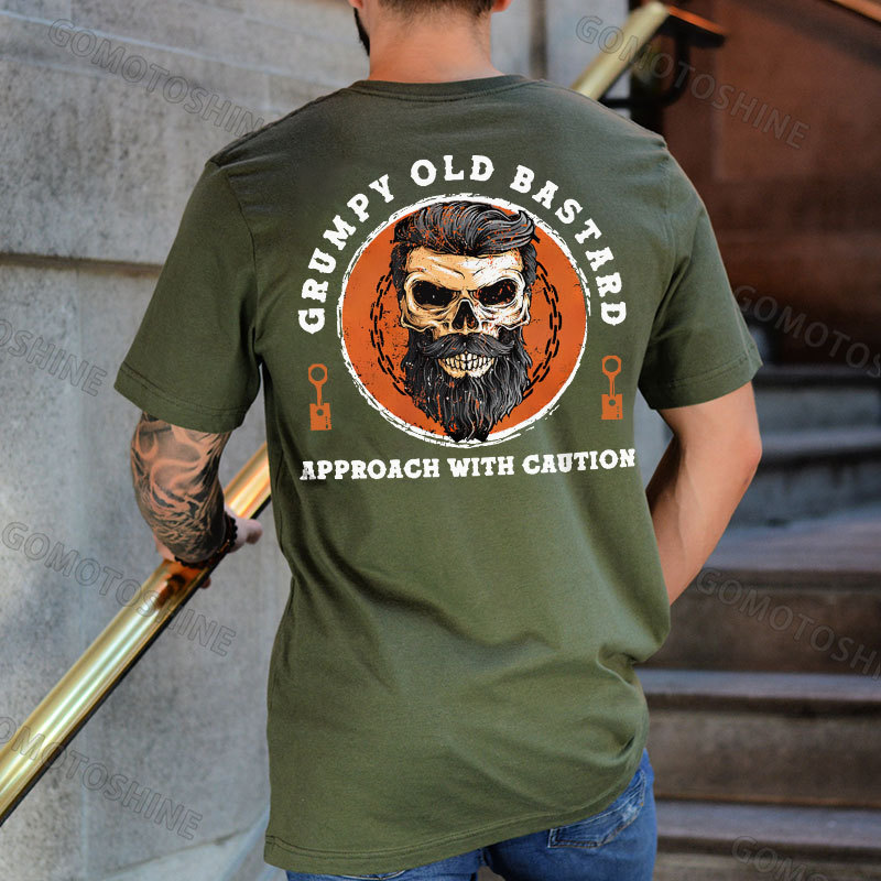 GRUMPY OLD BASTARD Skull With Beard Print Men's T-shirt