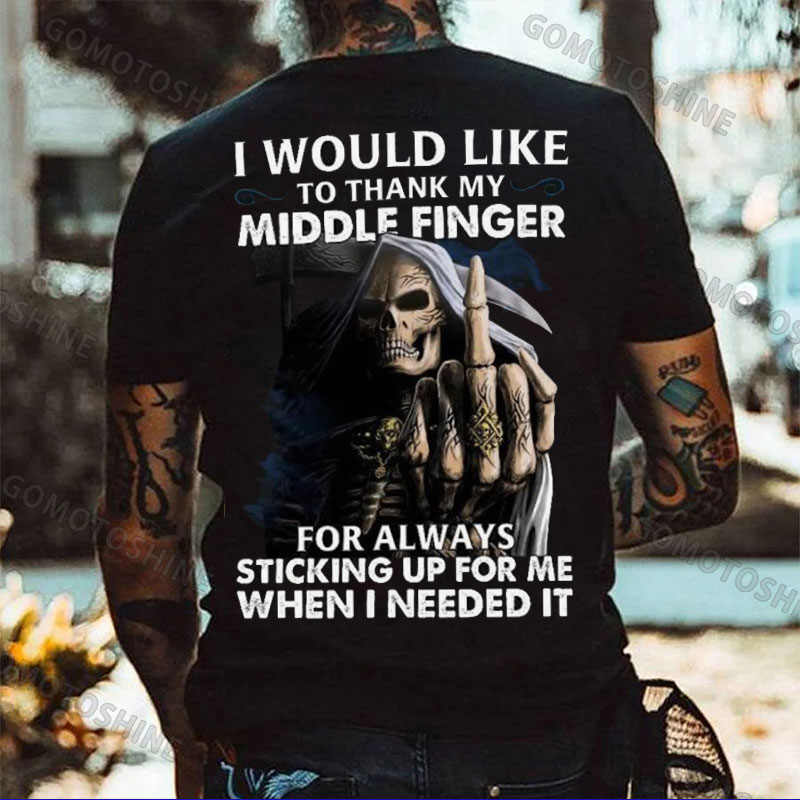 I WOULD LIKE TO THANK MY MIDDLE FINGER Defiant Skeleton Print Men's T-Shirt