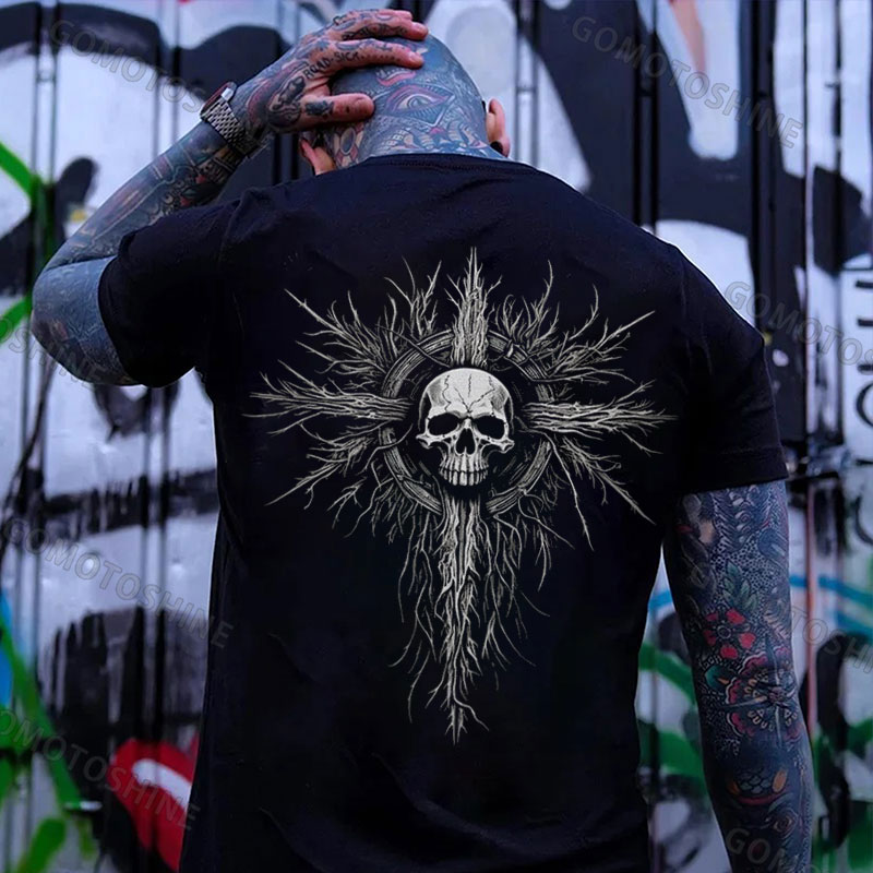 Ancient Skull Crucifix Print Men's T-Shirt