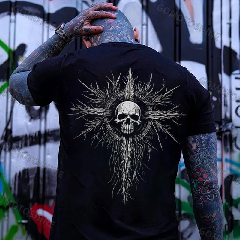 Ancient Skull Crucifix Print Men's T-Shirt