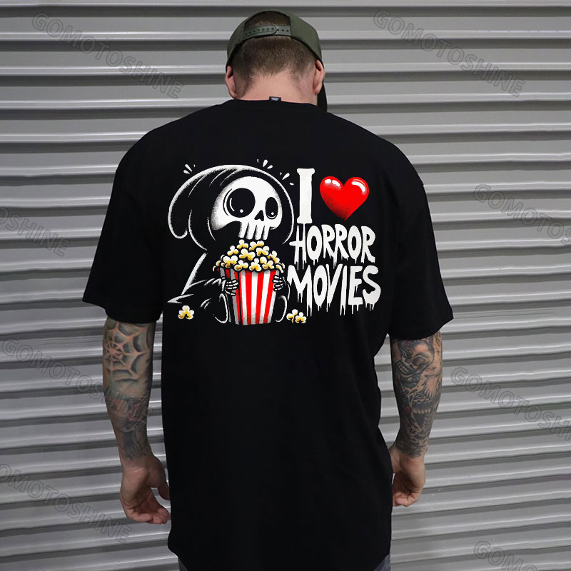 I LOVE HORROR MOVIES Little Skeleton Print Men's T-Shirt