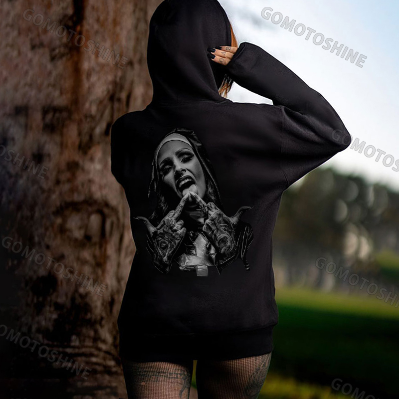 Unholy Defiant Nun Print Women's Hoodie