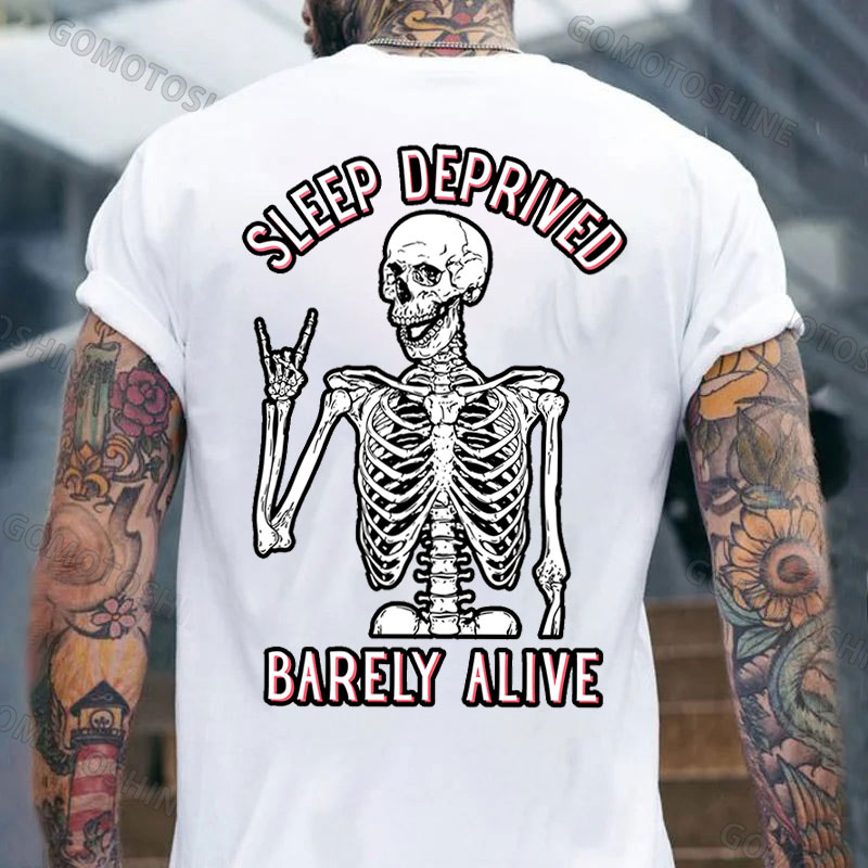 SLEEP DEPRIVED BARELY ALIVE Skeleton Print Men's T-Shirt