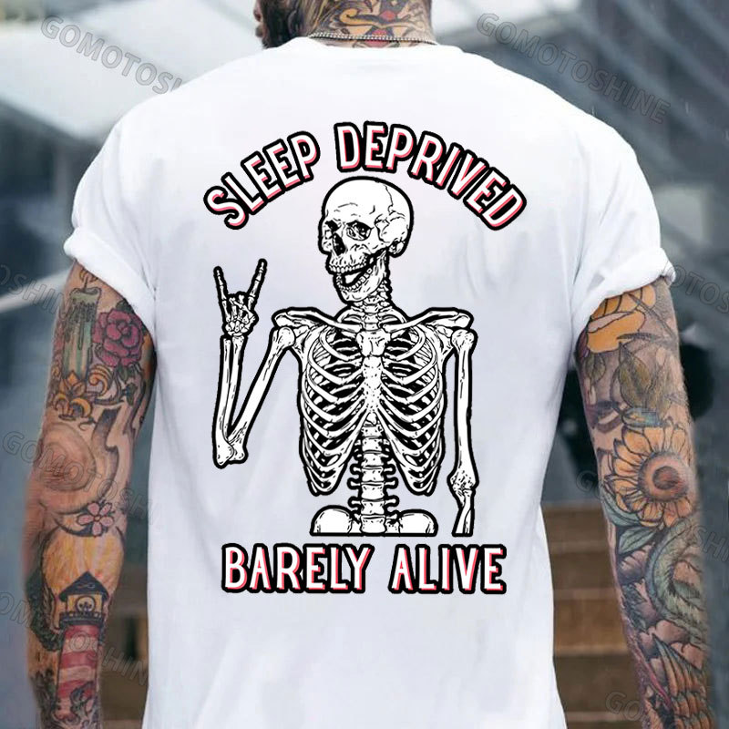 SLEEP DEPRIVED BARELY ALIVE Skeleton Print Men's T-Shirt