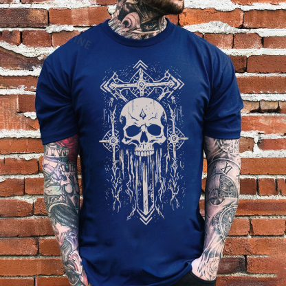 Crucifix&Skull Print Men's T-Shirt