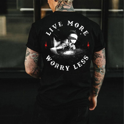 LIVE MORE WORRY LESS Nun Smoking Black Print T-Shirt