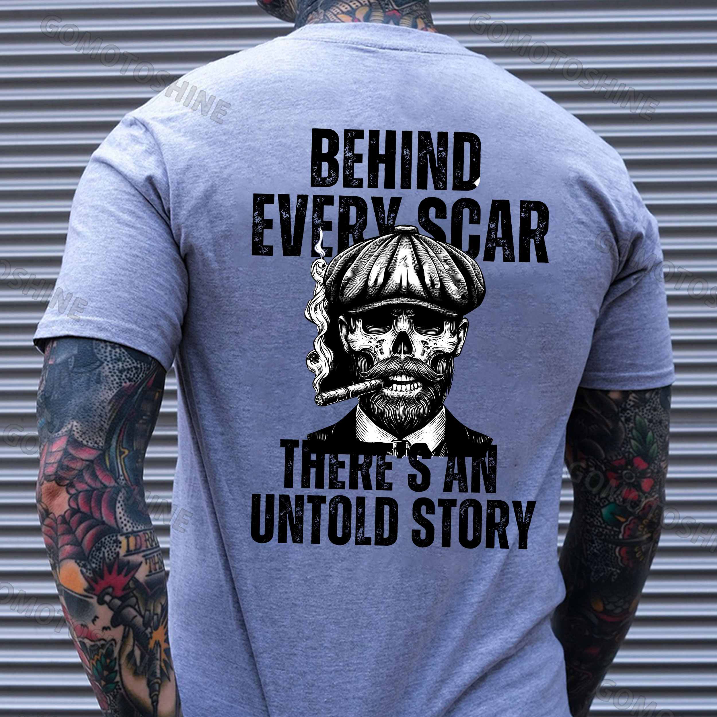 BEHIND EVERY SCAR THERE'S AN UNTOLD STORY Gangster Skeleton Print Men's T-Shirt