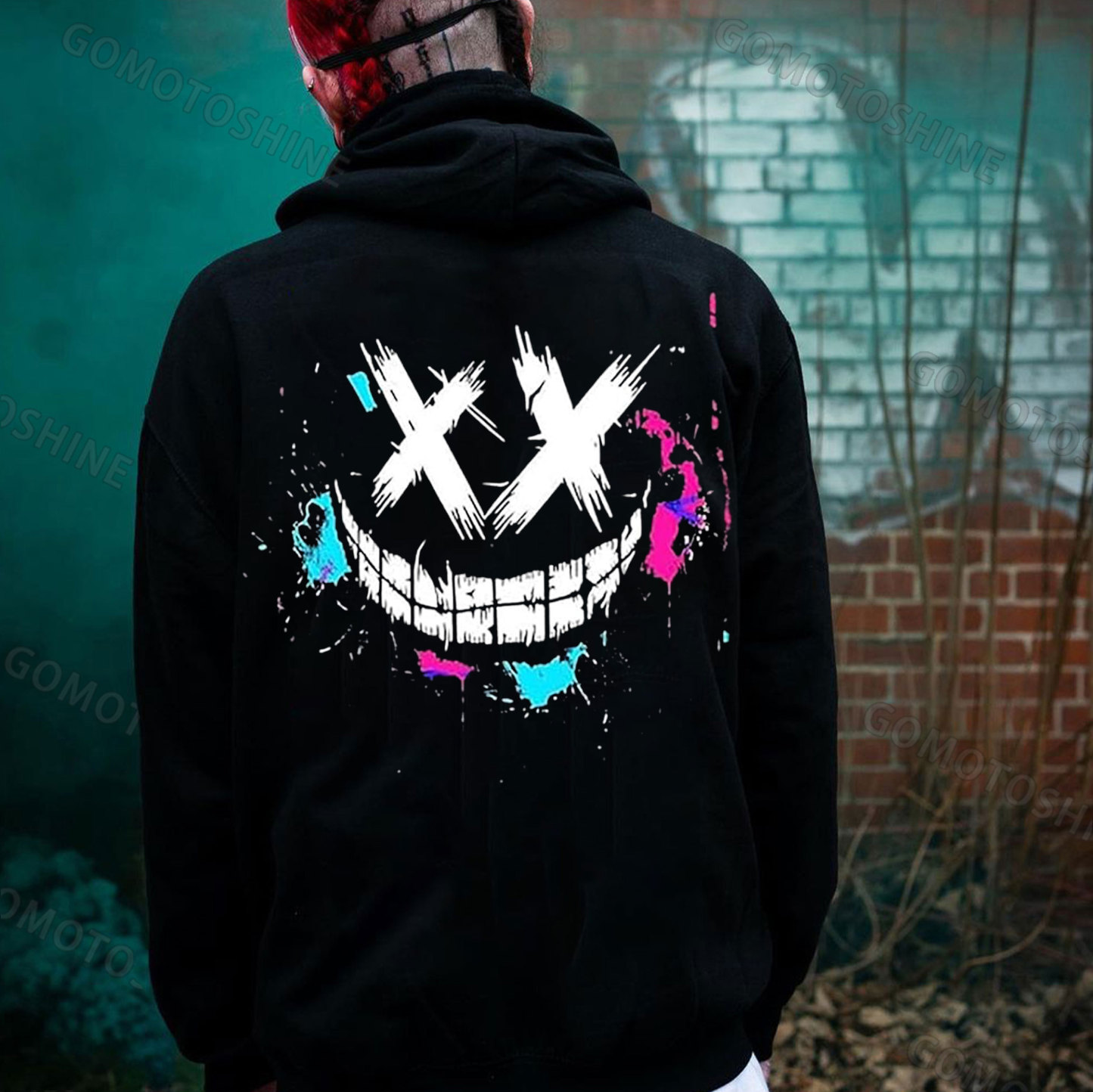Evil Smile Emoji Graffiti Print Men's Hoodie