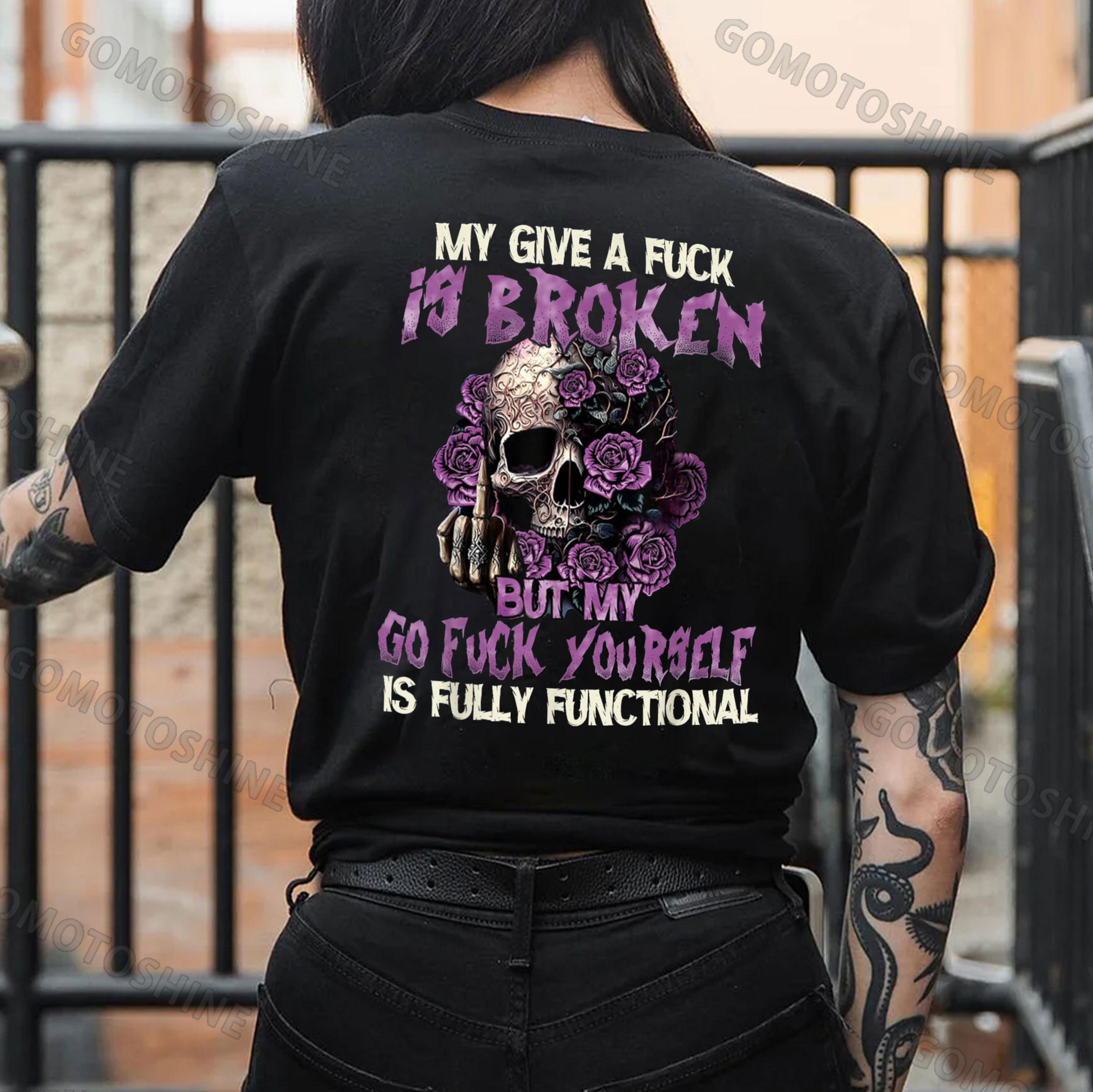 MY GIVE A FUCK IS BROKEN Skeleton&Roses Print Women's T-shirt