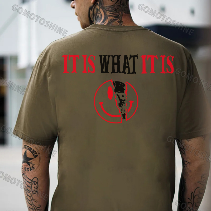 IT IS WHAT IT IS Broken Emoji Skull Print Men's T-Shirt Image - 5
