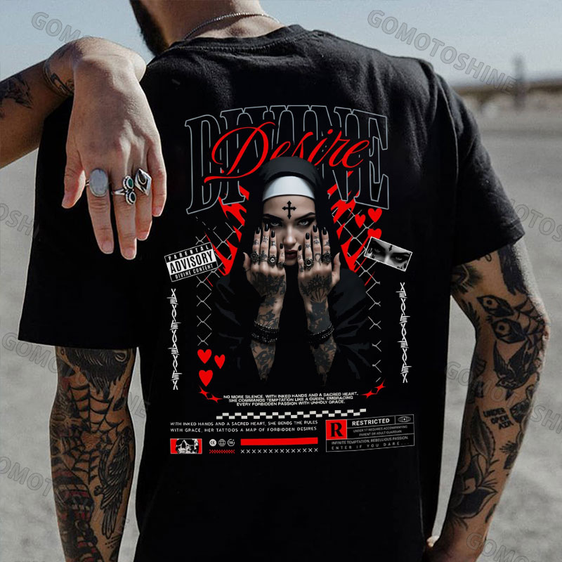 DIVINE DESIRE Tattooed Nun Print Men's T-Shirt