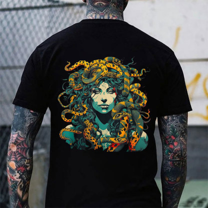 Gothic Queen with Snakes Black Print T-Shirt
