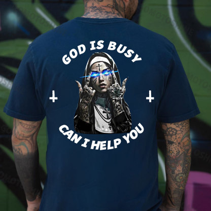GOD IS BUSY CAN I HELP YOU Defiant Nun Print Men's T-Shirt
