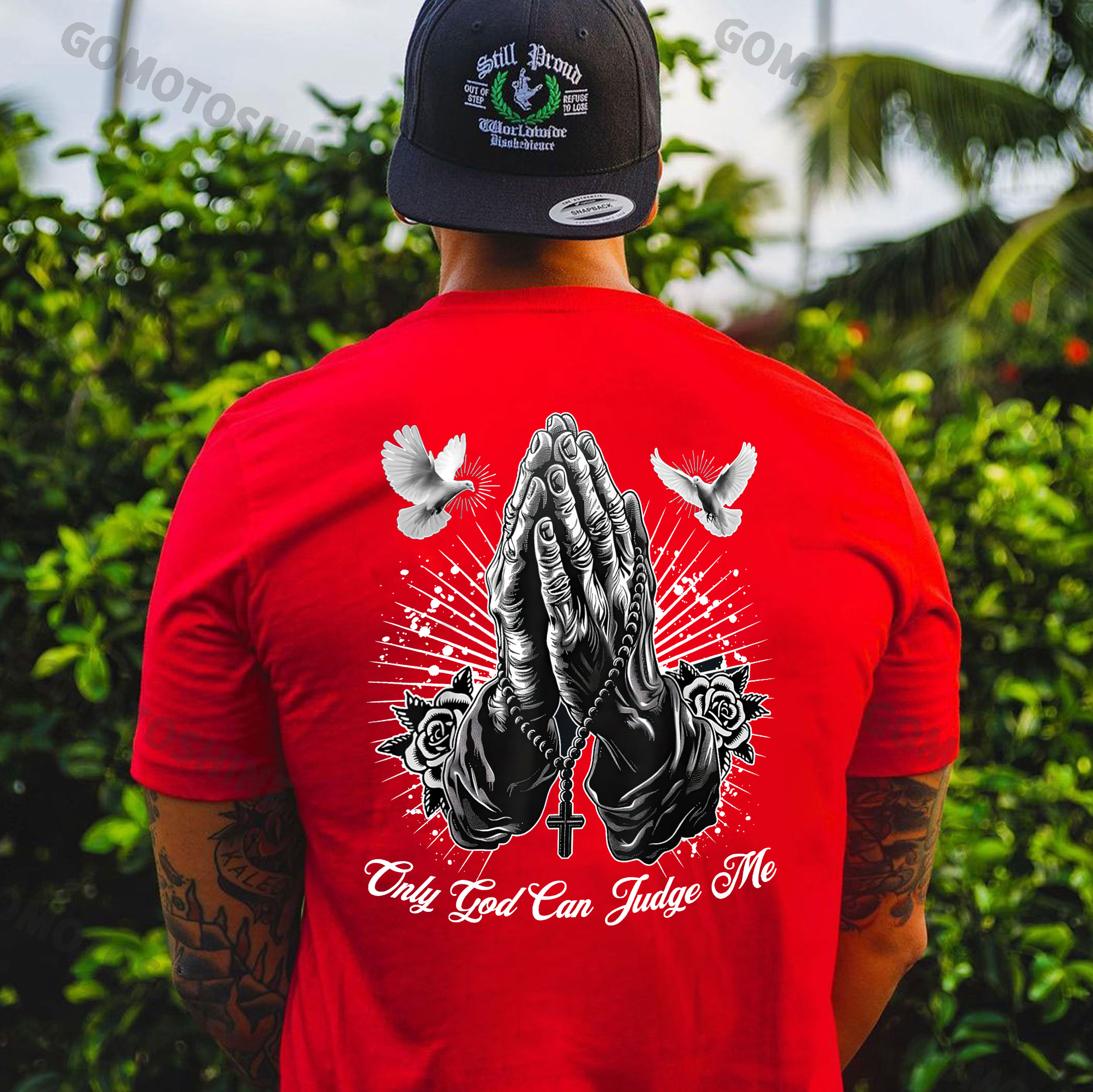 ONLY GOD CAN JUDGE ME Praying Gesture&Pigeon Print Men's T-Shirt