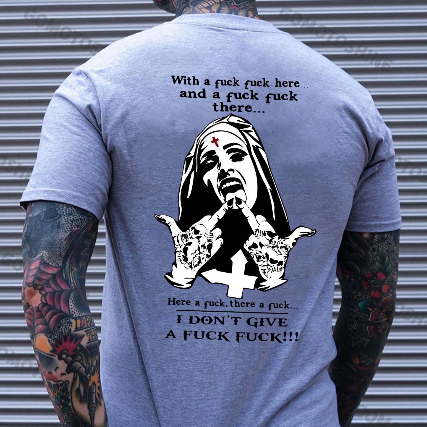 WITH A FUCK FUCK HERE AND A FUCK FUCK THERE Defiant Nun Print Men's T-Shirt