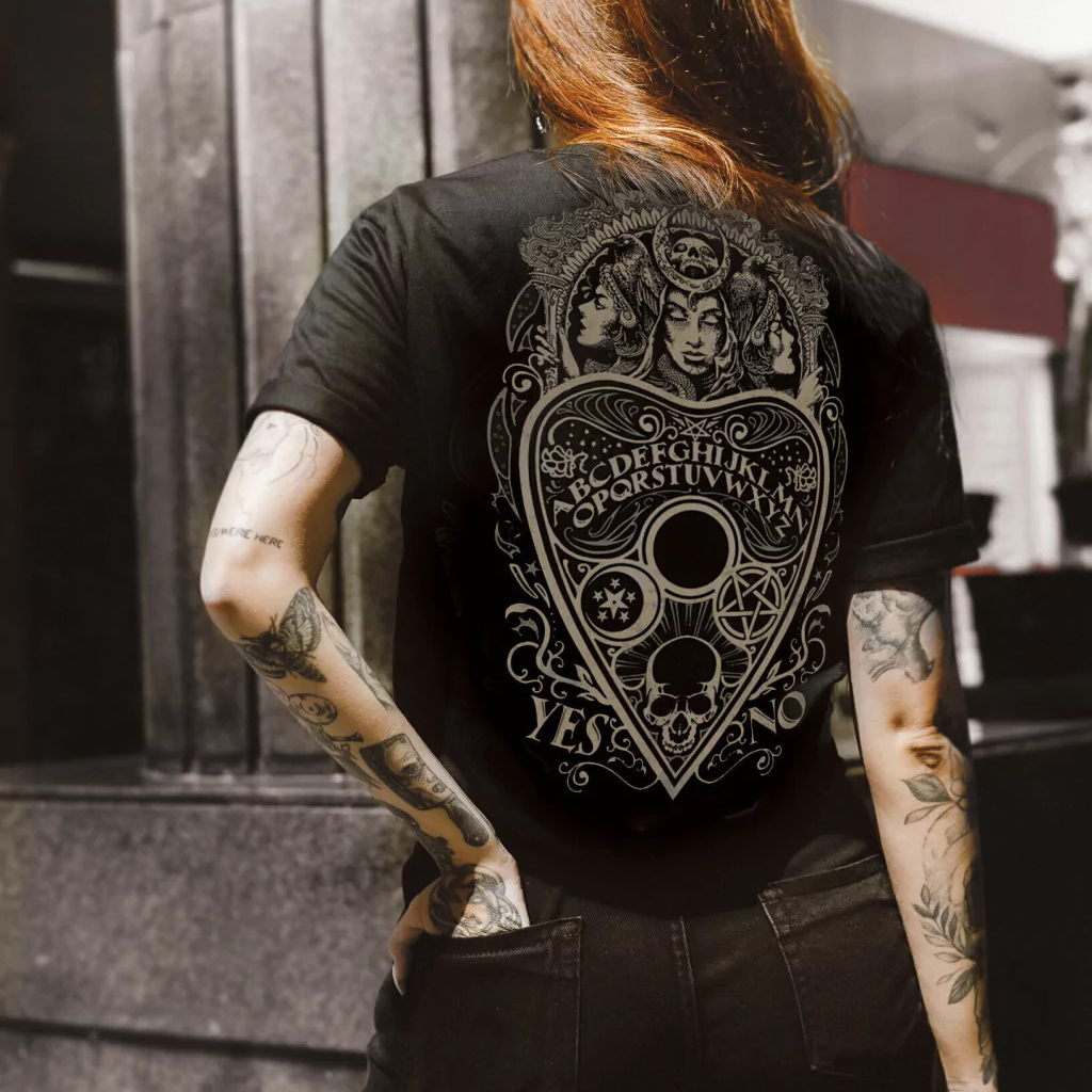 Vintage Witch&Skull Print Women's T-shirt