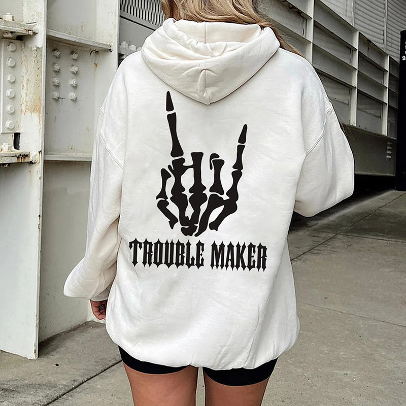 TROUBLE MAKER Bone Hand Print Women's Hoodie