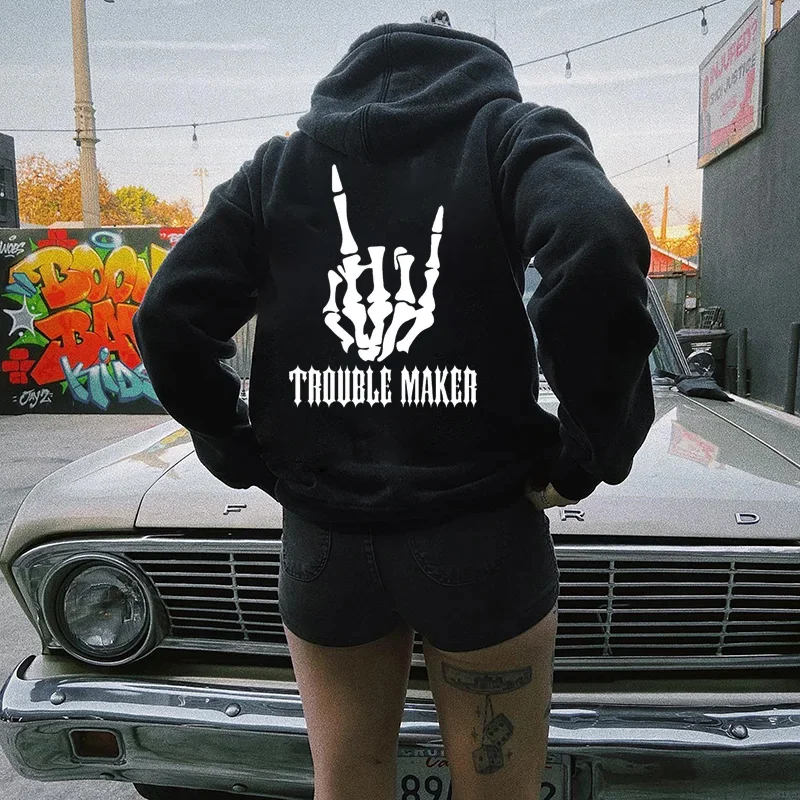 TROUBLE MAKER Bone Hand Print Women's Hoodie