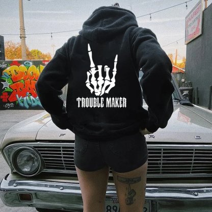 TROUBLE MAKER Bone Hand Print Women's Hoodie