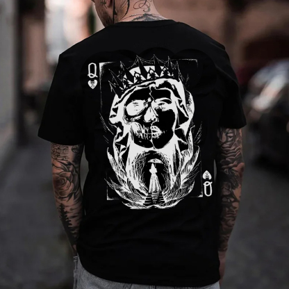 Poker Q Gloomy Queen Vintage Style White Print T-shirt