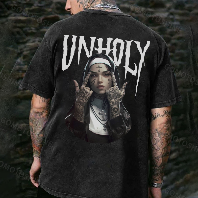 UNHOLY Defiant Nun Men's Washed T-shirt