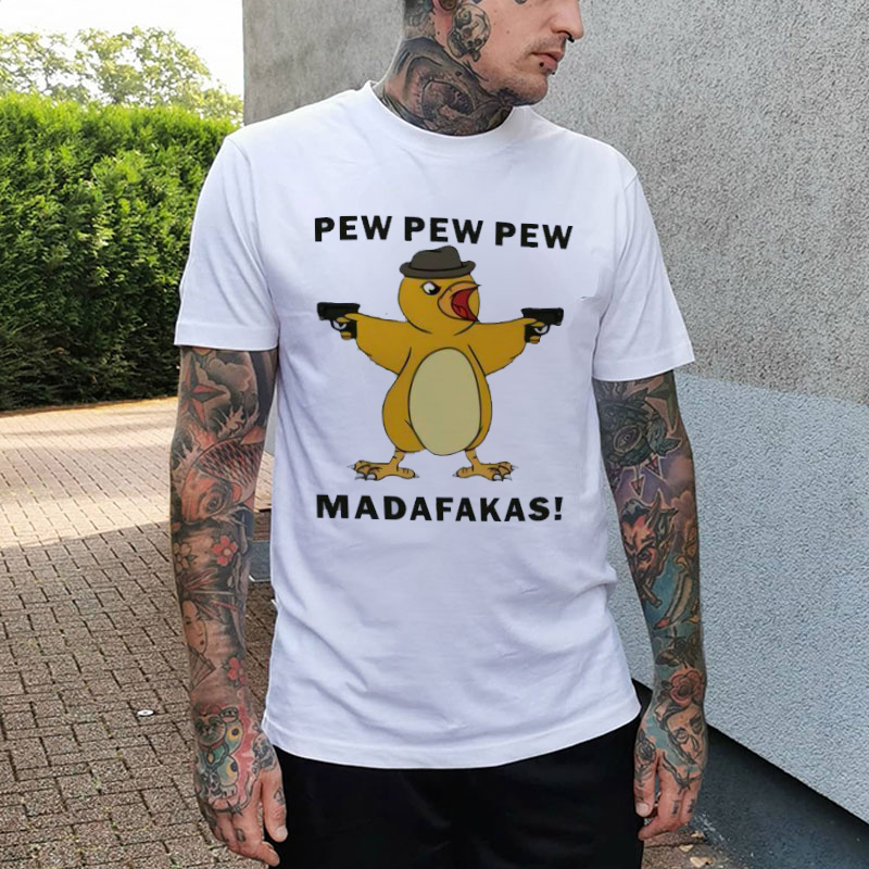 PEW PEW MADAFAKAS Yellow Duck Print Men's T-shirt