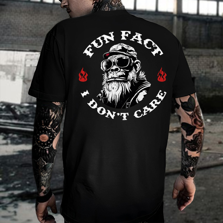 FUN FACT I DON'T CARE Chimpanzee Black Print T-shirt