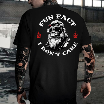 FUN FACT I DON'T CARE Chimpanzee Black Print T-shirt