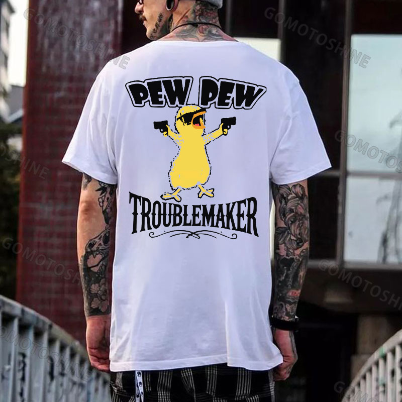 PEW PEW TROUBLE MAKER Yellow Duck Print Men's T-Shirt