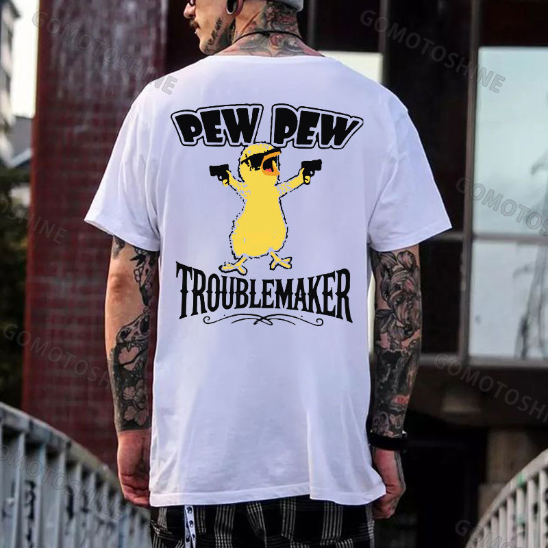 PEW PEW TROUBLE MAKER Yellow Duck Print Men's T-Shirt