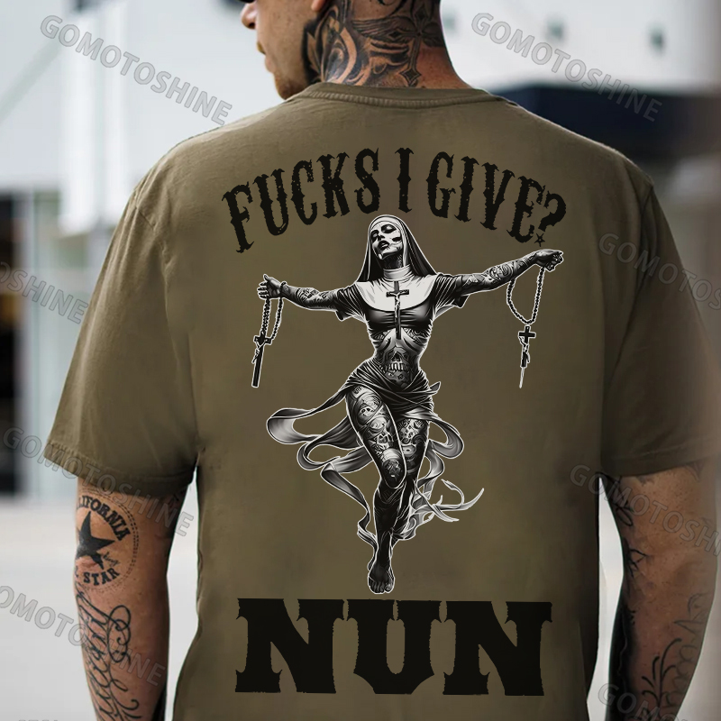 FUCKS I GIVE NUN Tattooed Nun Print Men's T-Shirt