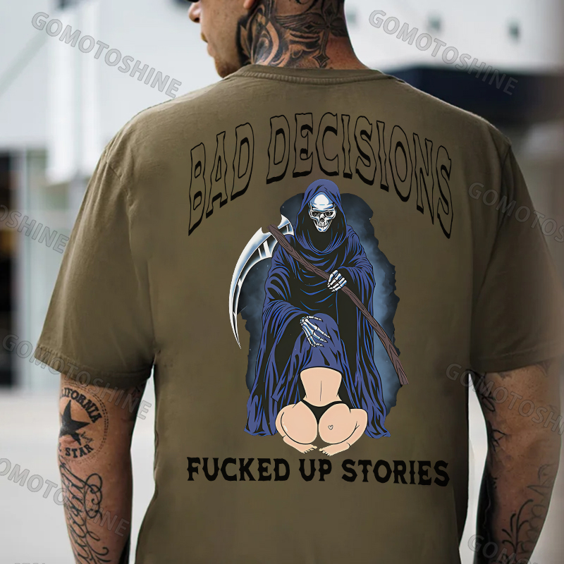 BAD DECISIONS FUCKED UP STORIES Oral Sex With Skeleton Print Men's T-shirt