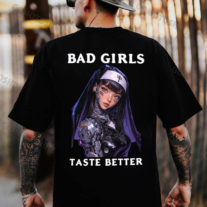 BAD GIRLS TASTE BETTER Cyber Nun Print Men's T-Shirt