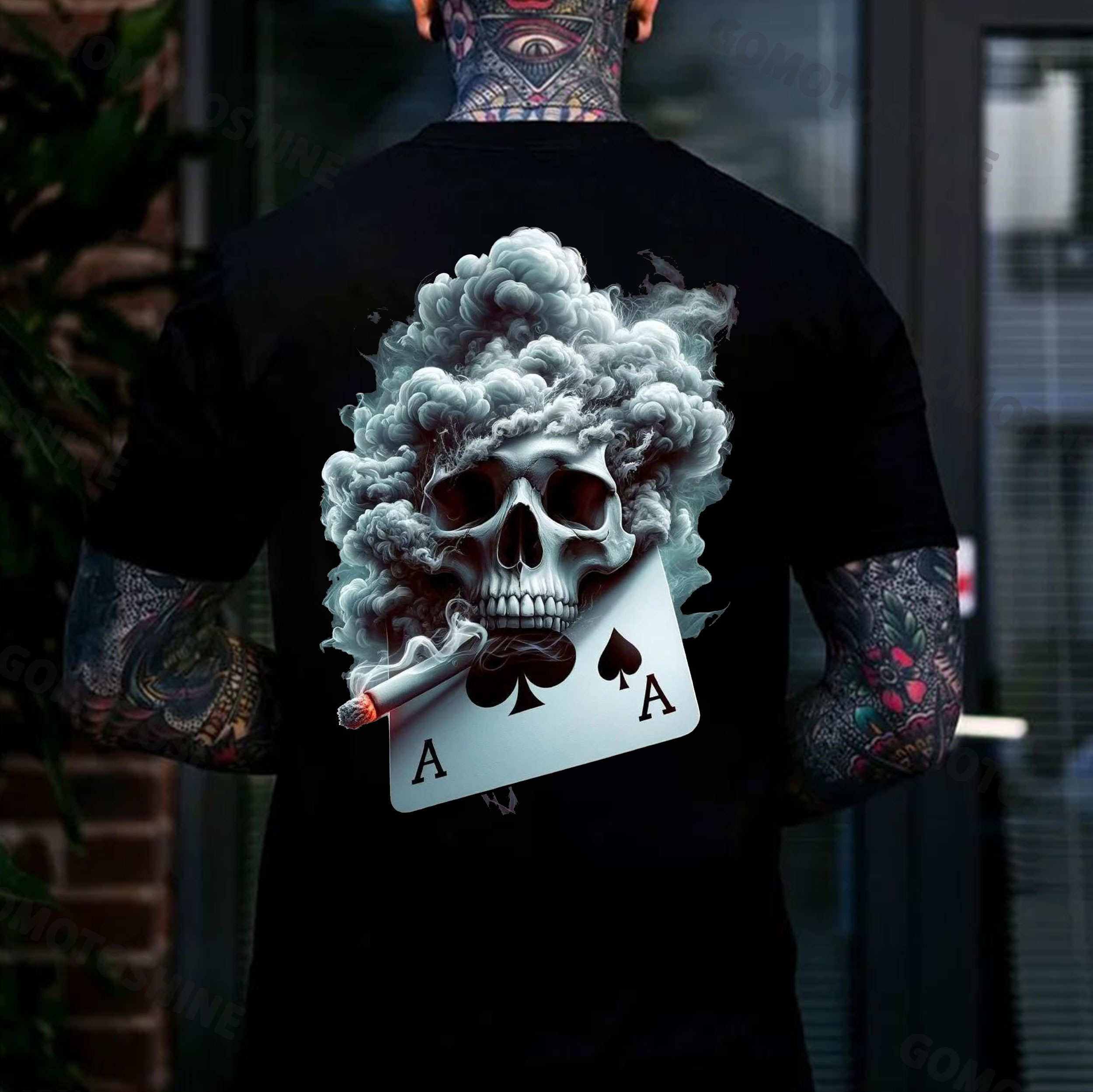 POKER A Smoking Skull Print Men's T-Shirt