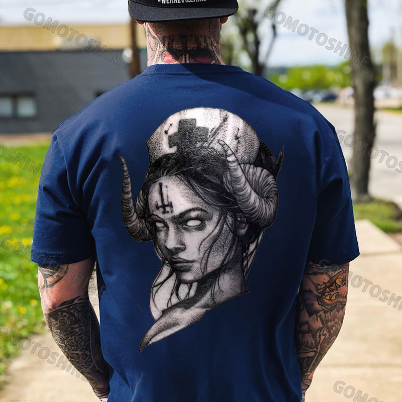 Gothic Nurses Carved with Crucifixes Graphic Casual Black Print T-Shirt