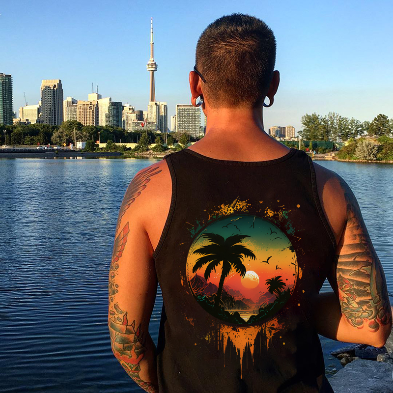 Tropical Landscape Black Print Vest