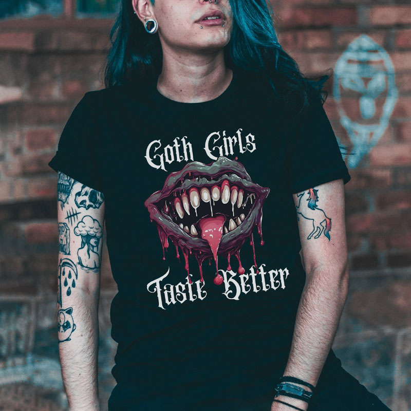 GOTH GIRLS TASTE BETTER Mutated Mouth Print Women's T-shirt