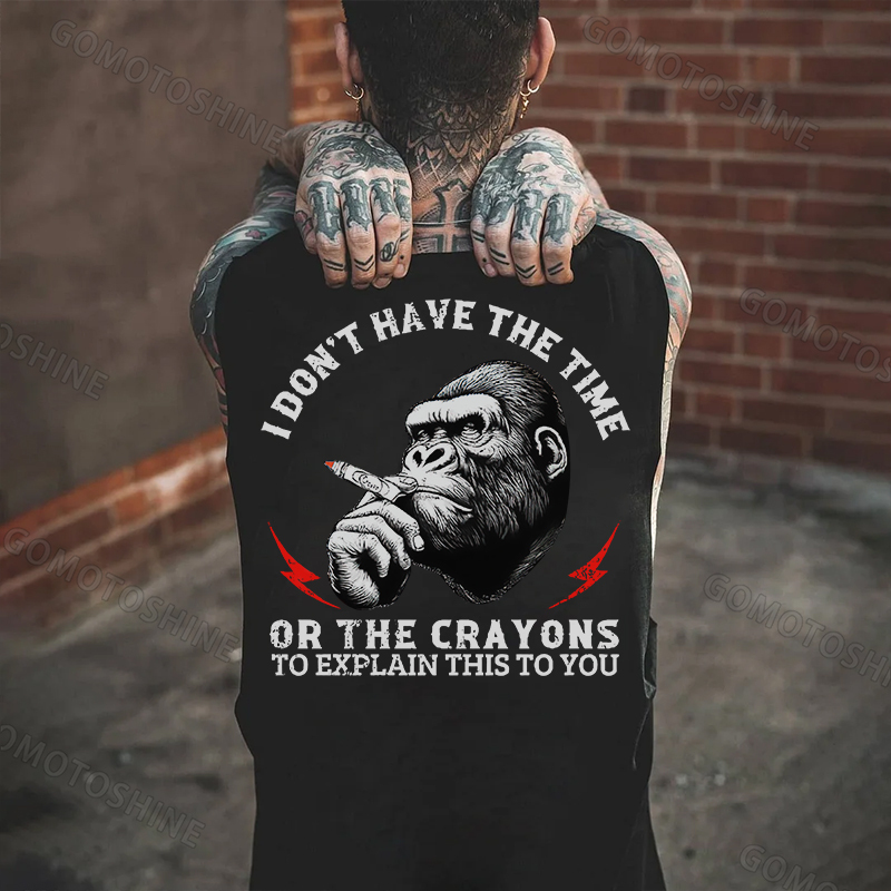 I DON'T HAVE THE TIME OR THE CRAYONS Smoking Chimpanzee Print Men's Vest