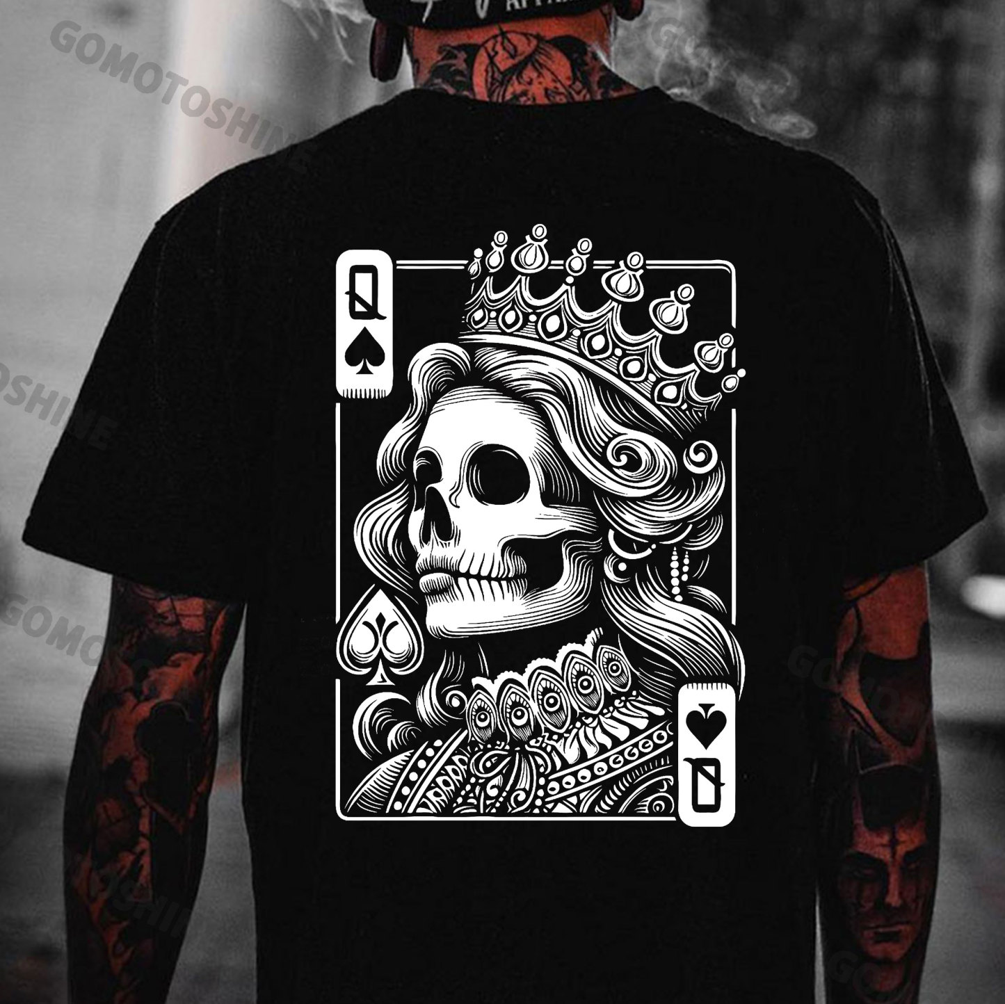 POKER Q Spades Skeleton Queen Print Men's T-Shirt