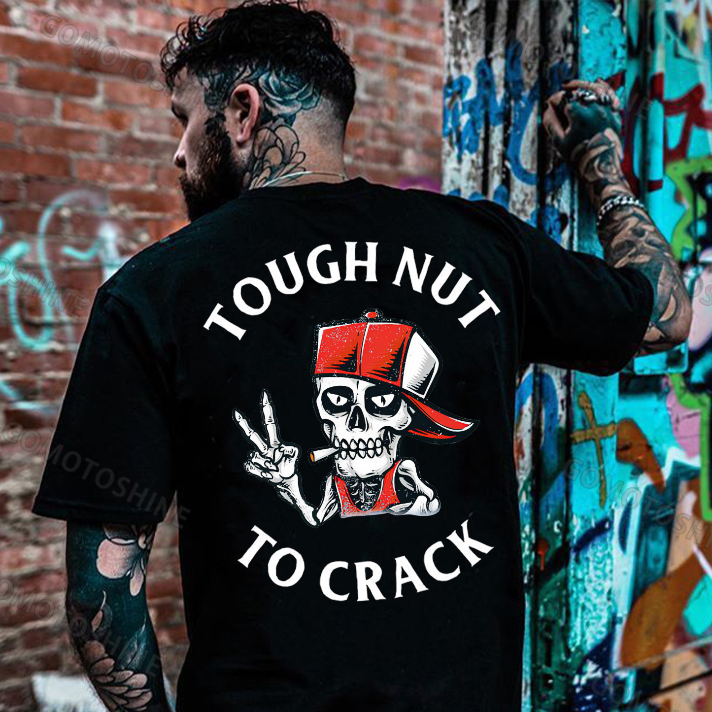 TOUGH NUT TO CRACK Smoking Skeleton Print Men's T-Shirt