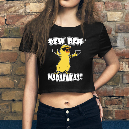 PEW PEW MADAFAKAS Yellow Duck Print Women's Cropped T-shirt
