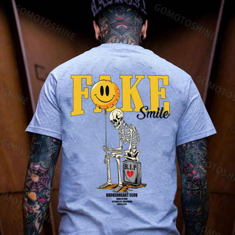 FAKE SMILE Gloomy Skeleton&Emoji Balloon Print Men's T-Shirt