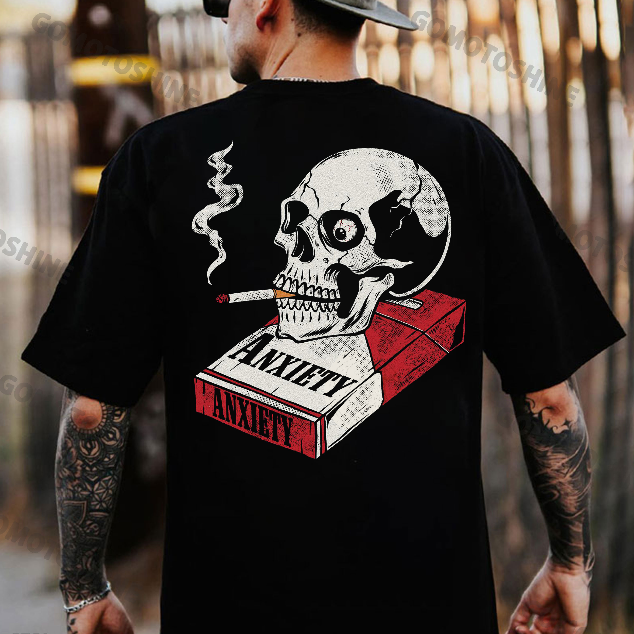 ANXIETY Smoking Skull&Cigarette Case Print Men's T-Shirt