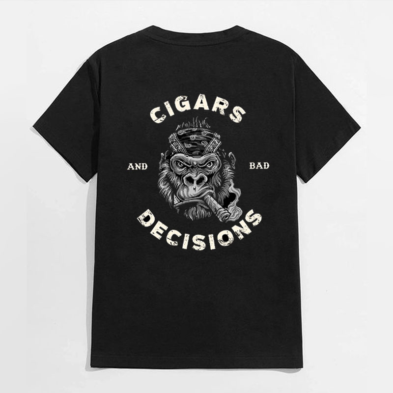 CIGARS AND BAD DECISIONS Chimpanzee Black Print T-shirt