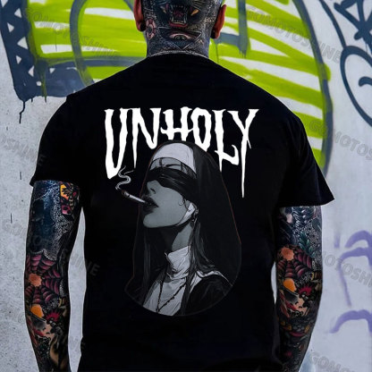 UNHOLY Smoking Blindfolded Nun Print Men's T-Shirt