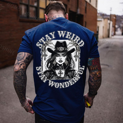 STAY WEIRD STAY WONDERFUL Crucifix Sexy Witch Print Men's T-Shirt