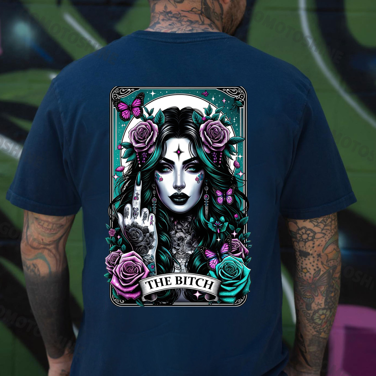 THE BITCH Defiant Charming Witch Card Print Men's T-Shirt