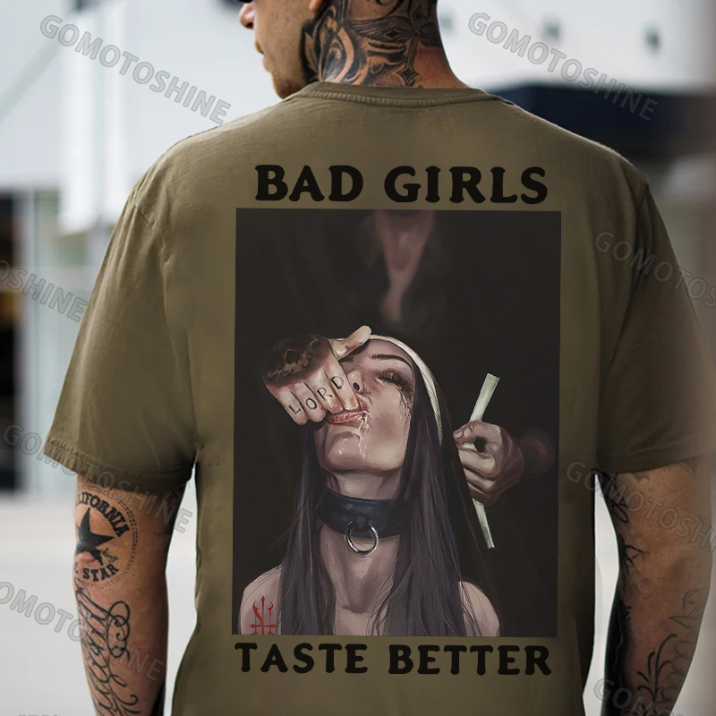 BAD GIRLS TASTE BETTER Sucking Finger Nun Print Men's T-Shirt