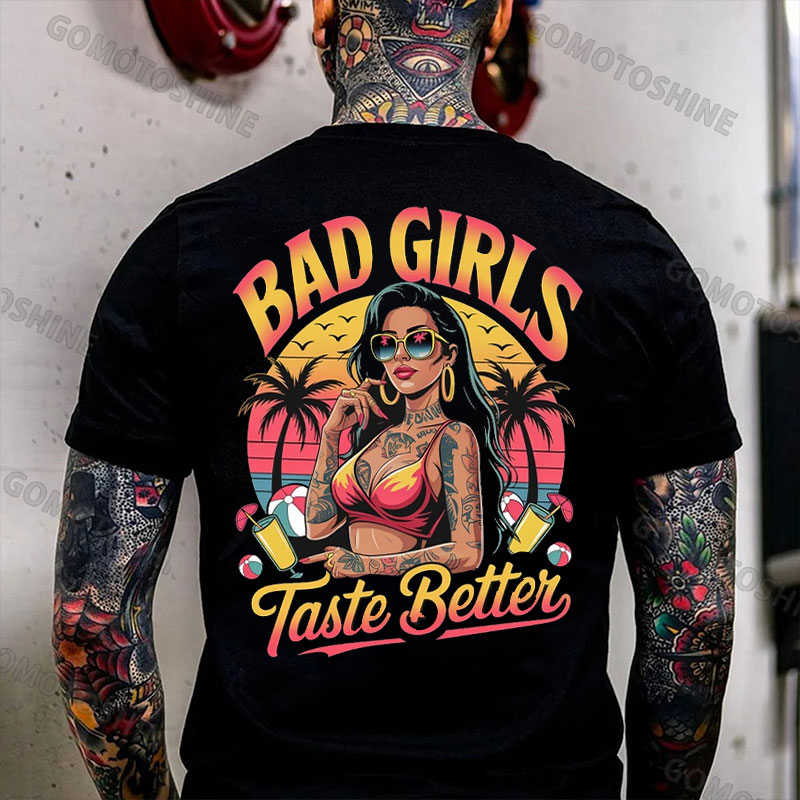 BAD GIRLS TASTE BETTER Vacation Tattooed Lady Print Men's T-Shirt Image - 1