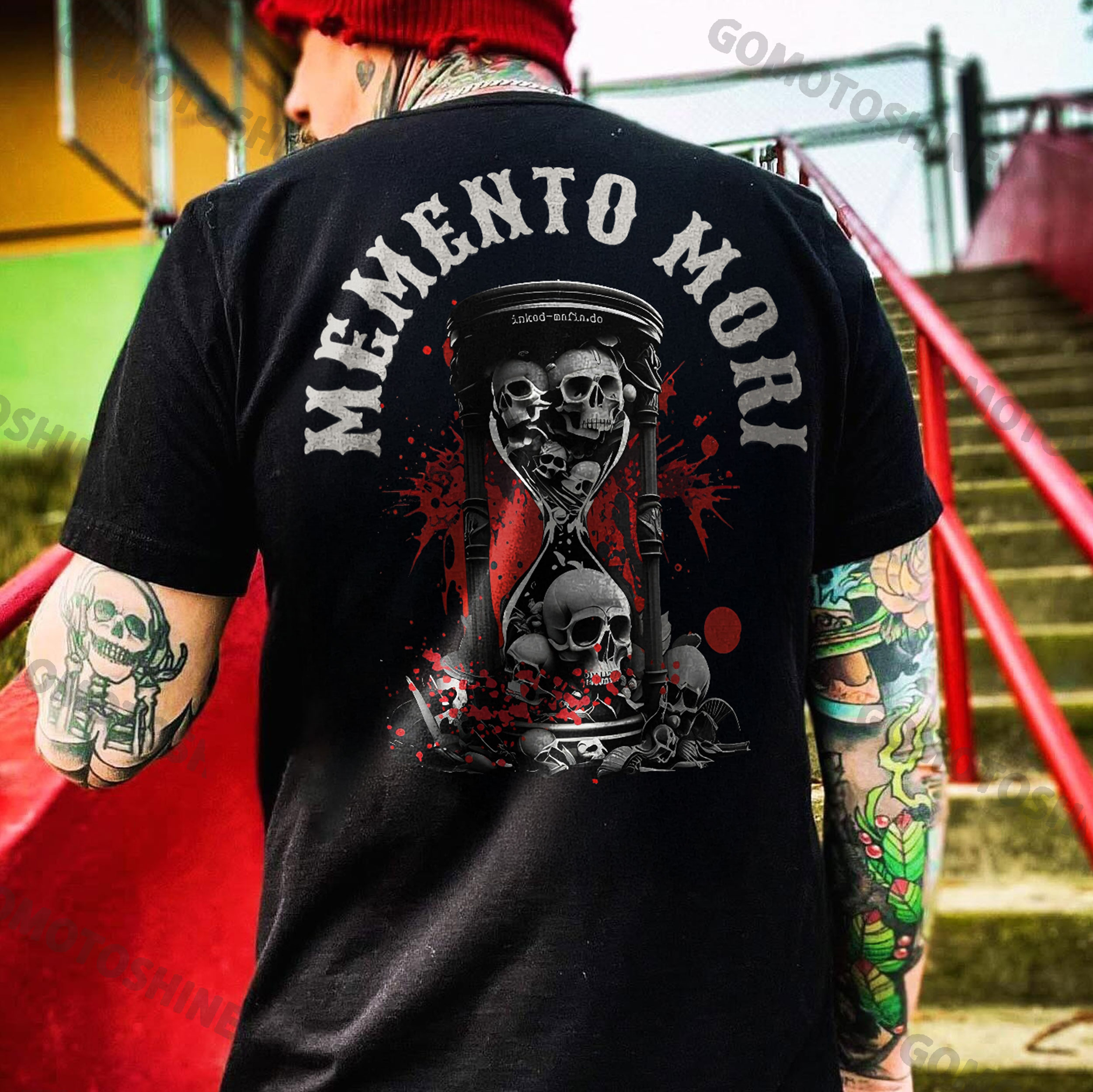 MEMENTO MORI Skull Hourglass Print Men's T-Shirt